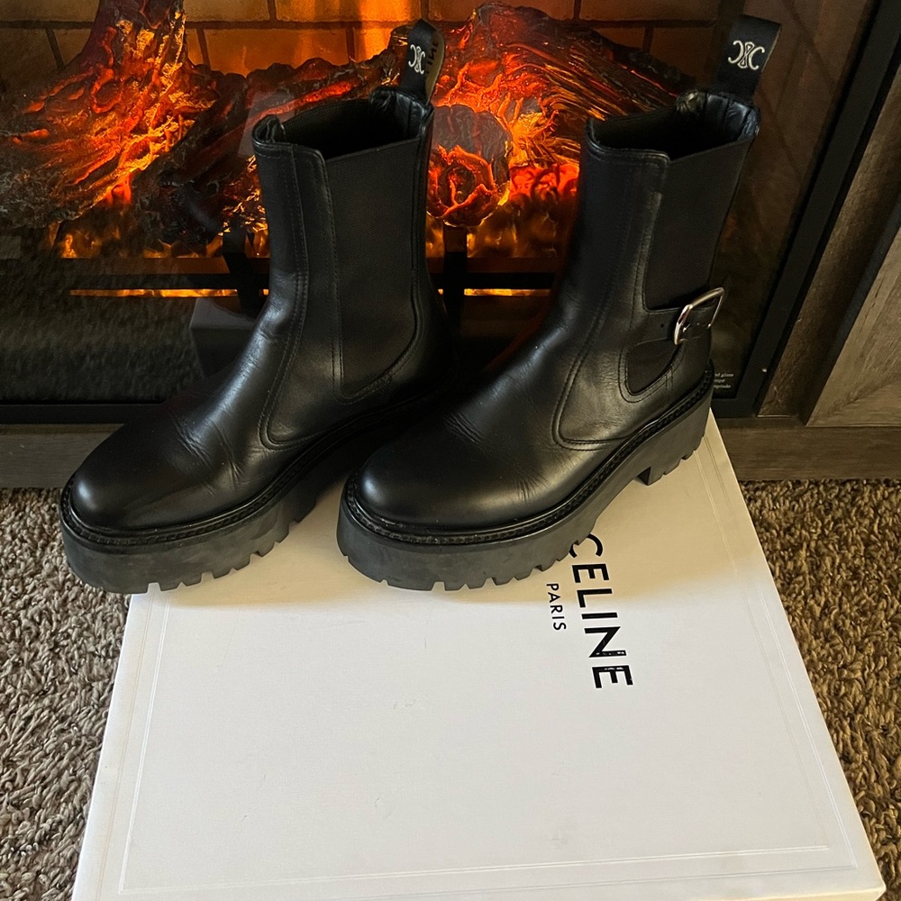 Celine Black Ankle Boots with Chunky Sole